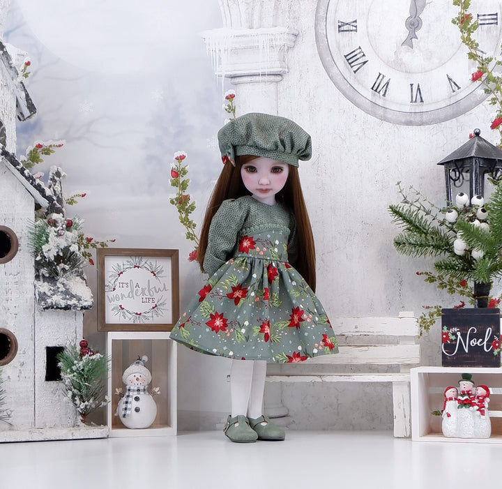 Snowdrops & Poinsettias - dress with shoes for Ruby Red Fashion Friends doll