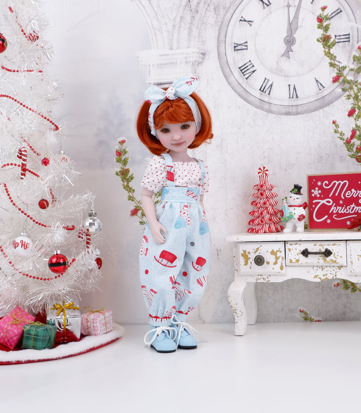 Snowman Attire - blouse & suspender pants with boots for Ruby Red Fashion Friends doll