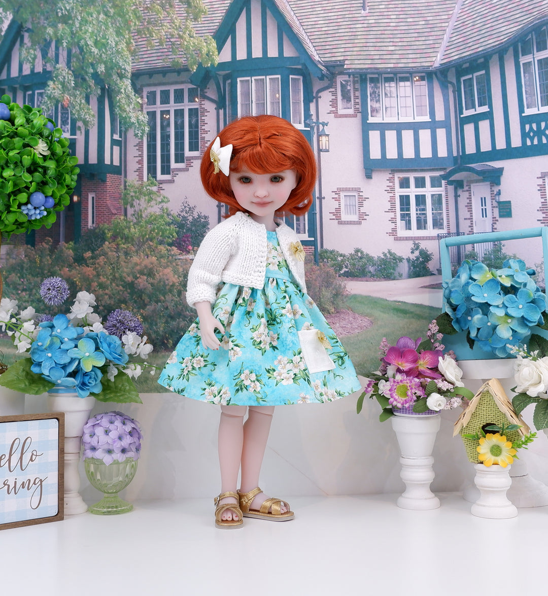 Spring Gardenia - dress & sweater with sandals for Ruby Red Fashion Friends doll