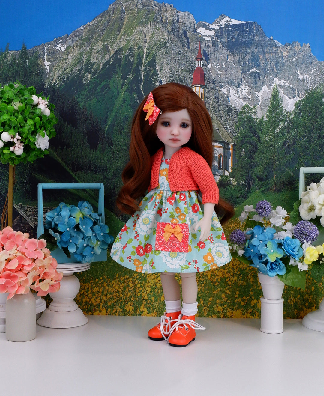 Spring Wildflowers - dress with sweater & boots for Ruby Red Fashion Friends doll