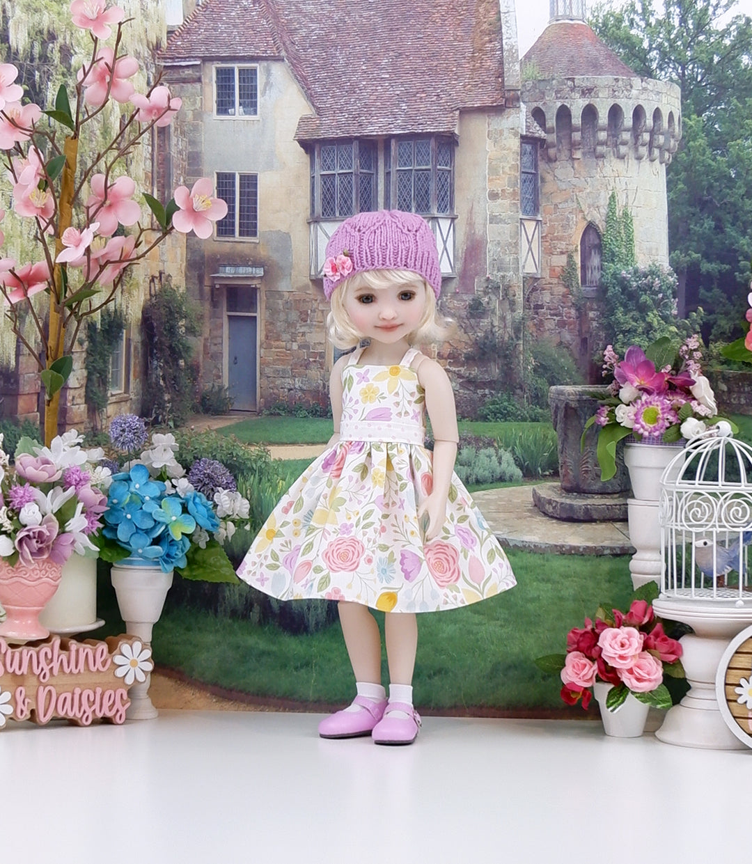Springtime Floral - dress and sweater with shoes for Ruby Red Fashion Friends doll