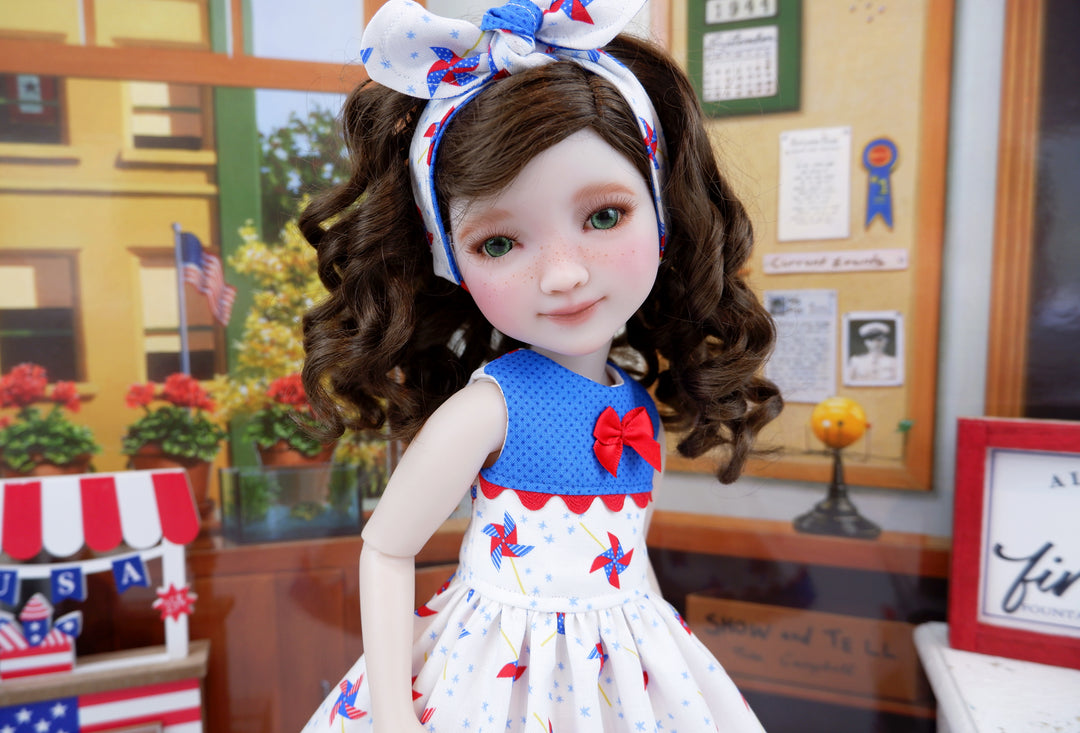 Star Spangled Pinwheels - dress with sandals for Ruby Red Fashion Friends doll