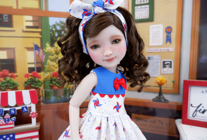 Star Spangled Pinwheels - dress with sandals for Ruby Red Fashion Friends doll