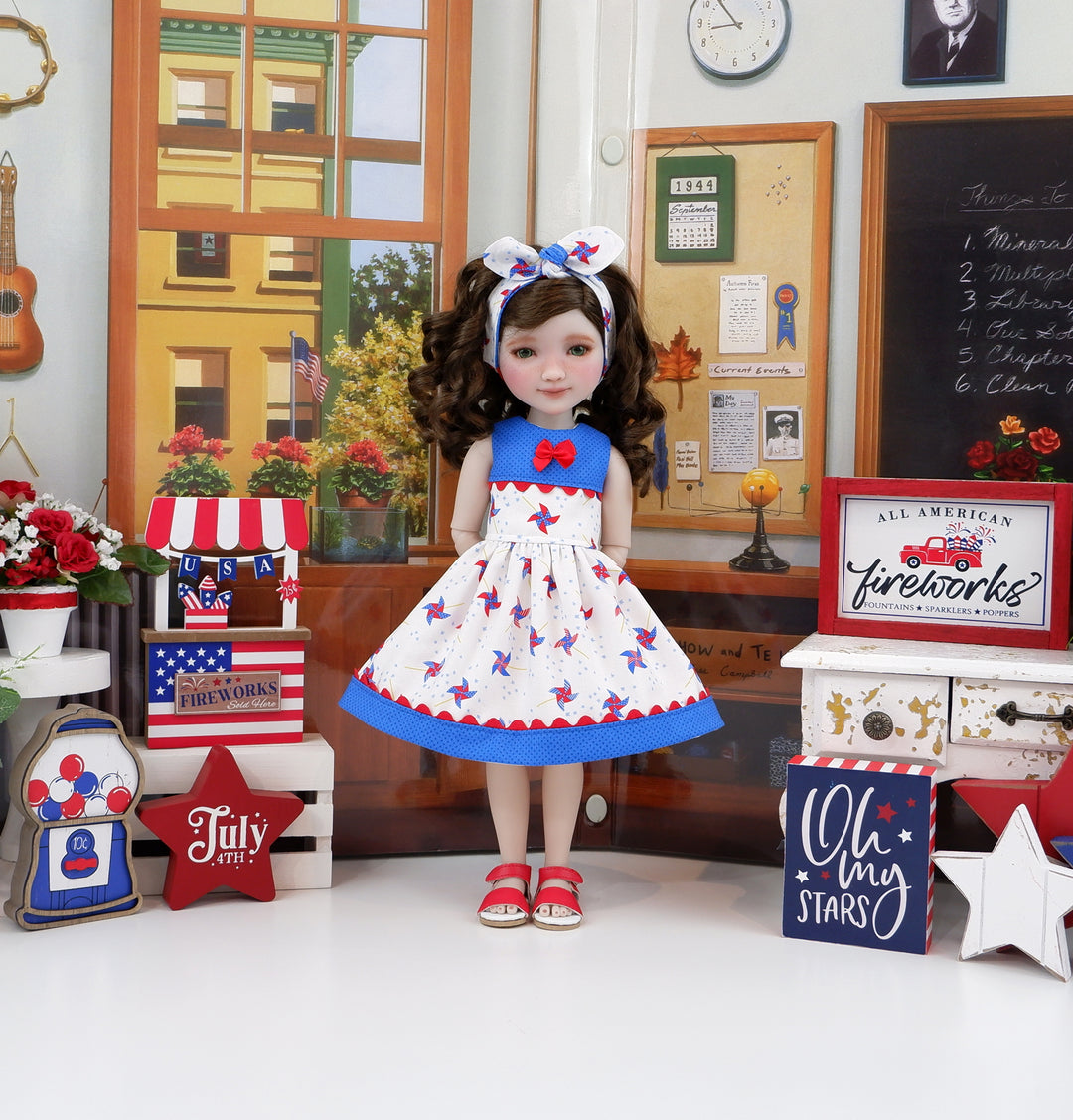 Star Spangled Pinwheels - dress with sandals for Ruby Red Fashion Friends doll