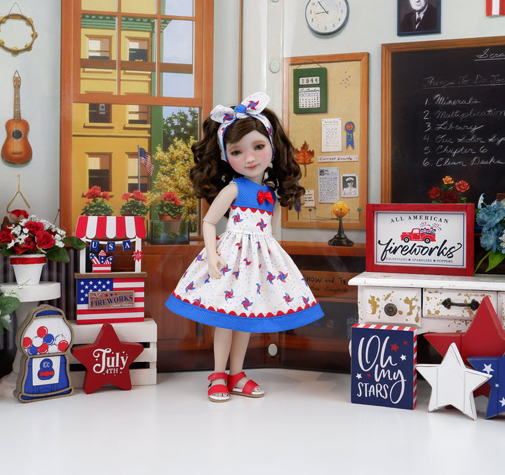 Star Spangled Pinwheels - dress with sandals for Ruby Red Fashion Friends doll