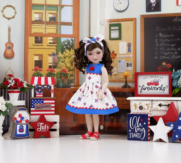 Star Spangled Pinwheels - dress with sandals for Ruby Red Fashion Friends doll