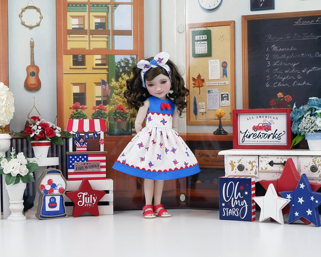 Star Spangled Pinwheels - dress with sandals for Ruby Red Fashion Friends doll