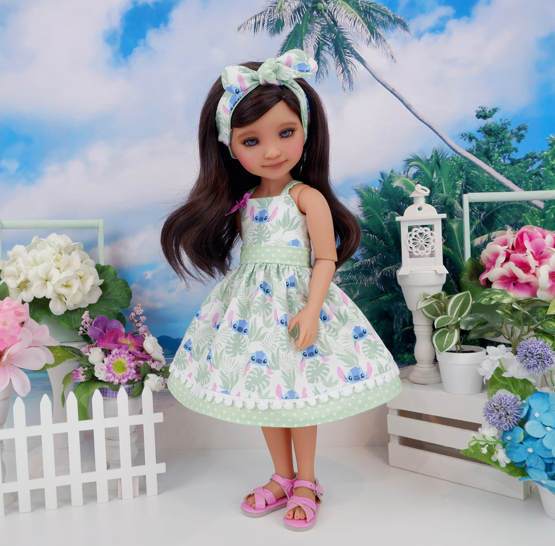 Stitch Greenery - dress with sandals for Ruby Red Fashion Friends doll