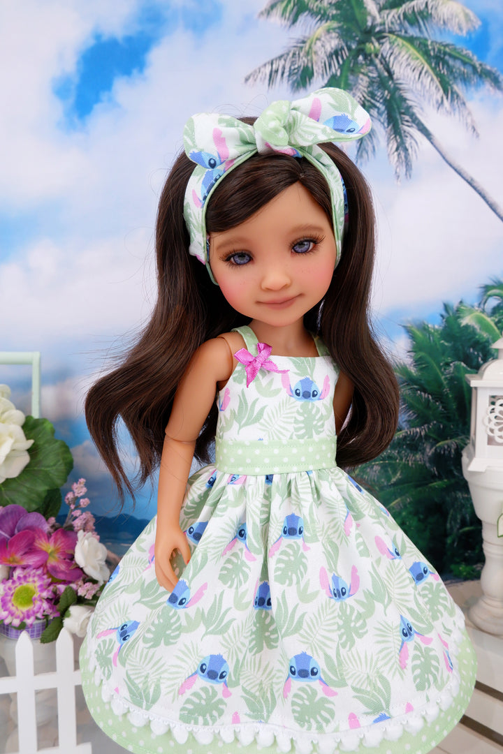 Stitch Greenery - dress with sandals for Ruby Red Fashion Friends doll