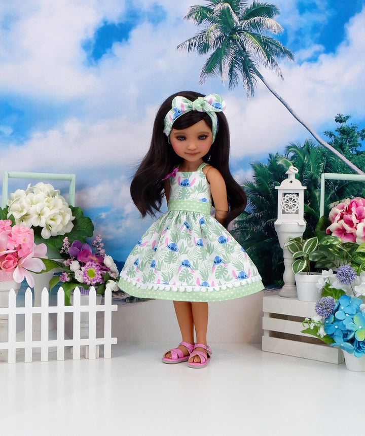 Stitch Greenery - dress with sandals for Ruby Red Fashion Friends doll