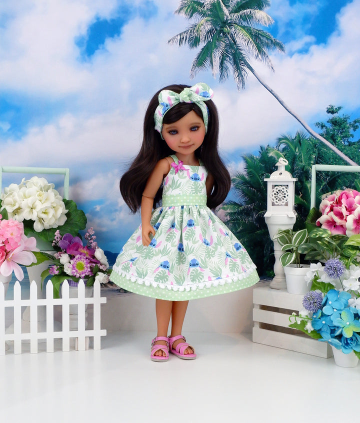 Stitch Greenery - dress with sandals for Ruby Red Fashion Friends doll