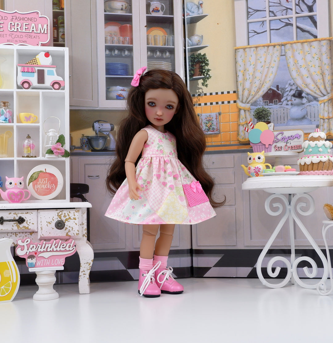 Strawberry Patchwork - dress with sweater & boots for Ruby Red Fashion Friends doll