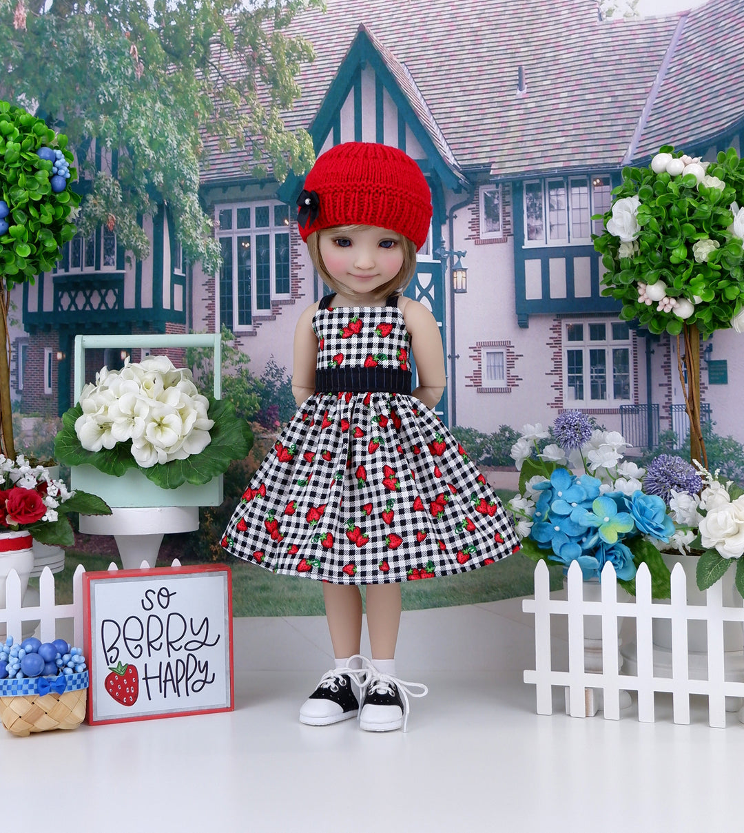 Strawberry Picnic - dress & sweater with saddle shoes for Ruby Red Fashion Friends doll