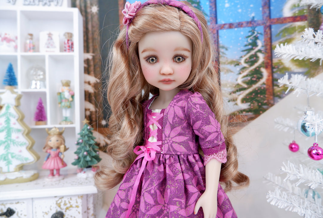 Sugar Plum Poinsettias - dirndl dress with boots for Ruby Red Fashion Friends doll