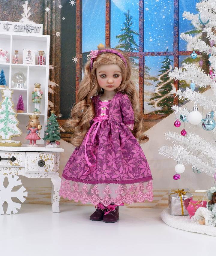 Sugar Plum Poinsettias - dirndl dress with boots for Ruby Red Fashion Friends doll