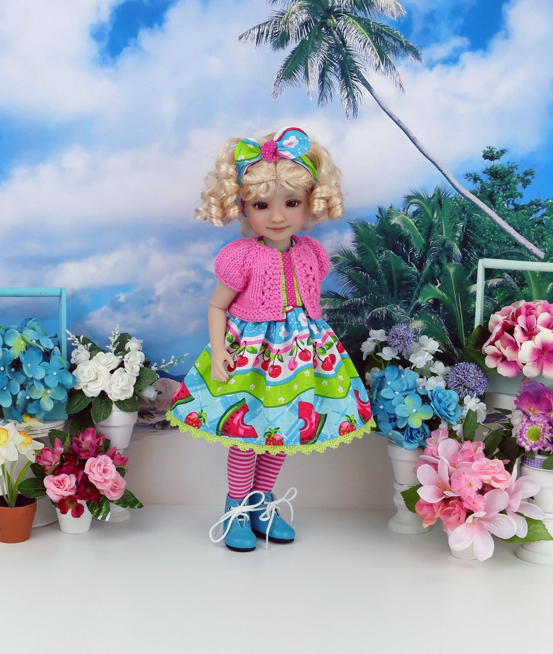 Summer Fruit - dress and sweater with boots for Ruby Red Fashion Friends doll