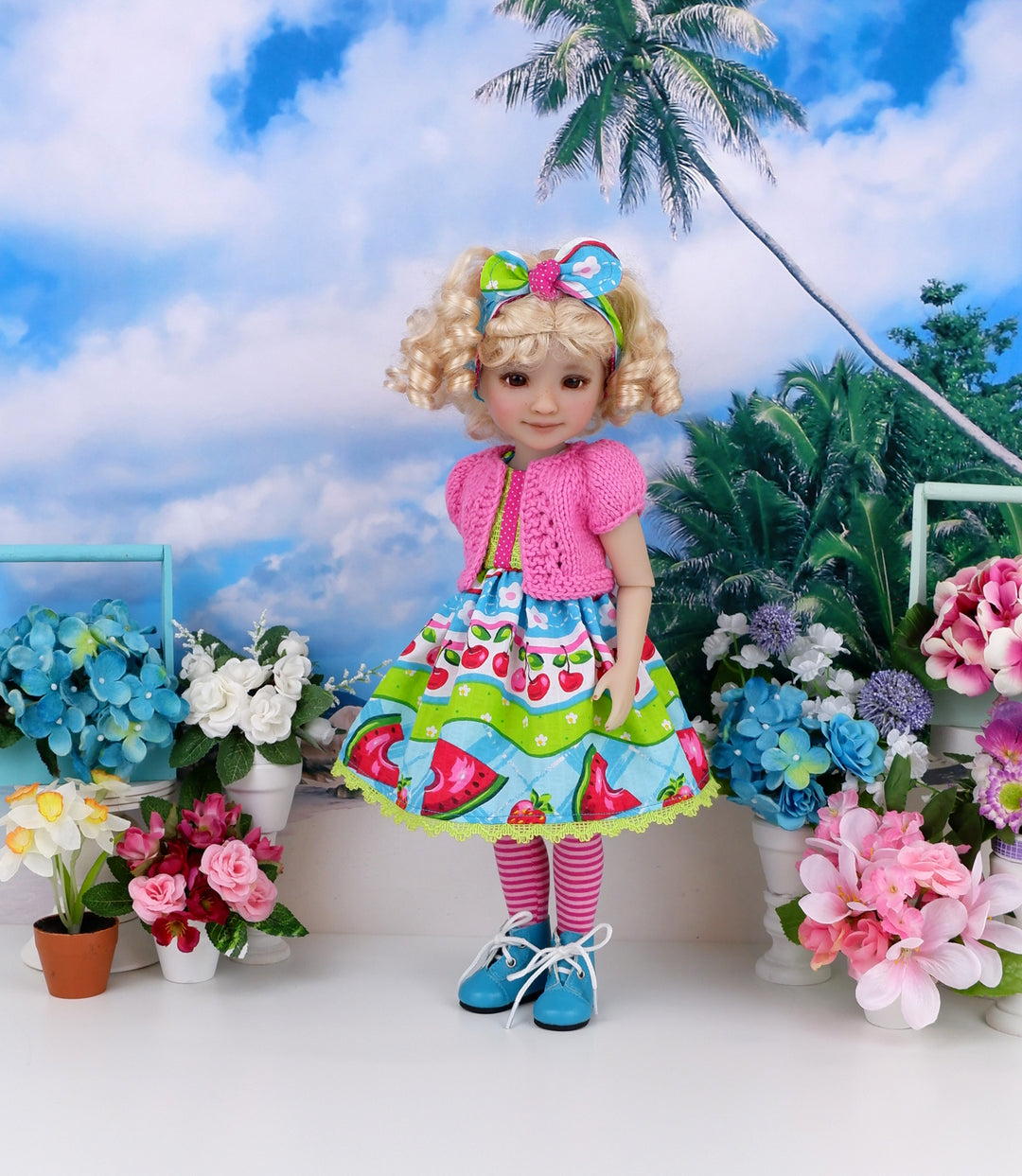 Summer Fruit - dress and sweater with boots for Ruby Red Fashion Friends doll