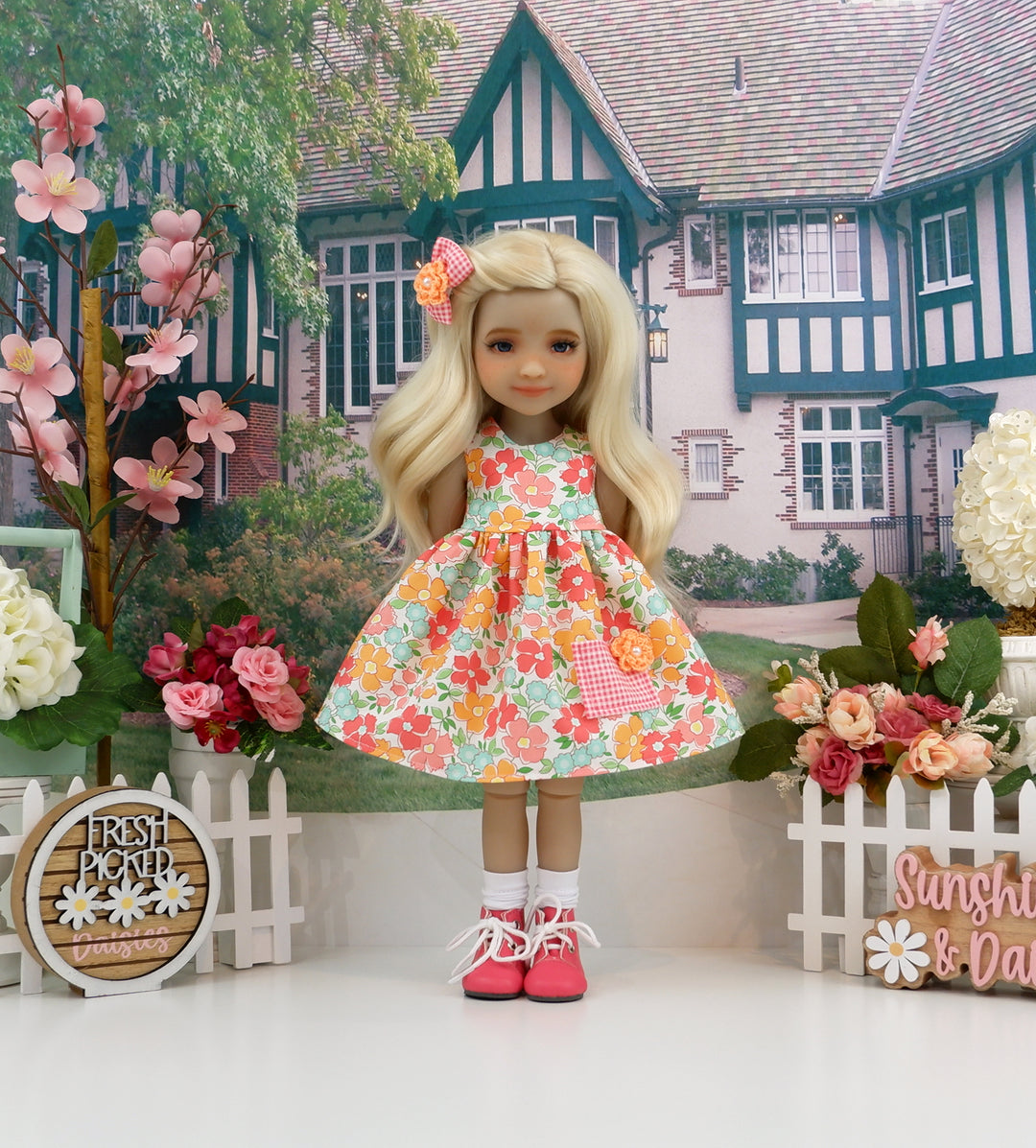 Summertime Blooms - dress with sweater & boots for Ruby Red Fashion Friends doll