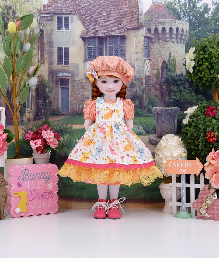 Sunshine Bunnies - dress & pinafore with boots for Ruby Red Fashion Friends doll
