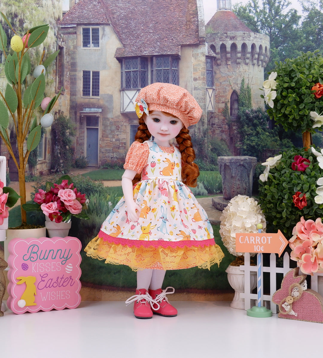 Sunshine Bunnies - dress & pinafore with boots for Ruby Red Fashion Friends doll
