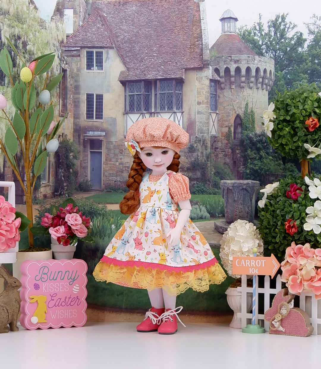 Sunshine Bunnies - dress & pinafore with boots for Ruby Red Fashion Friends doll