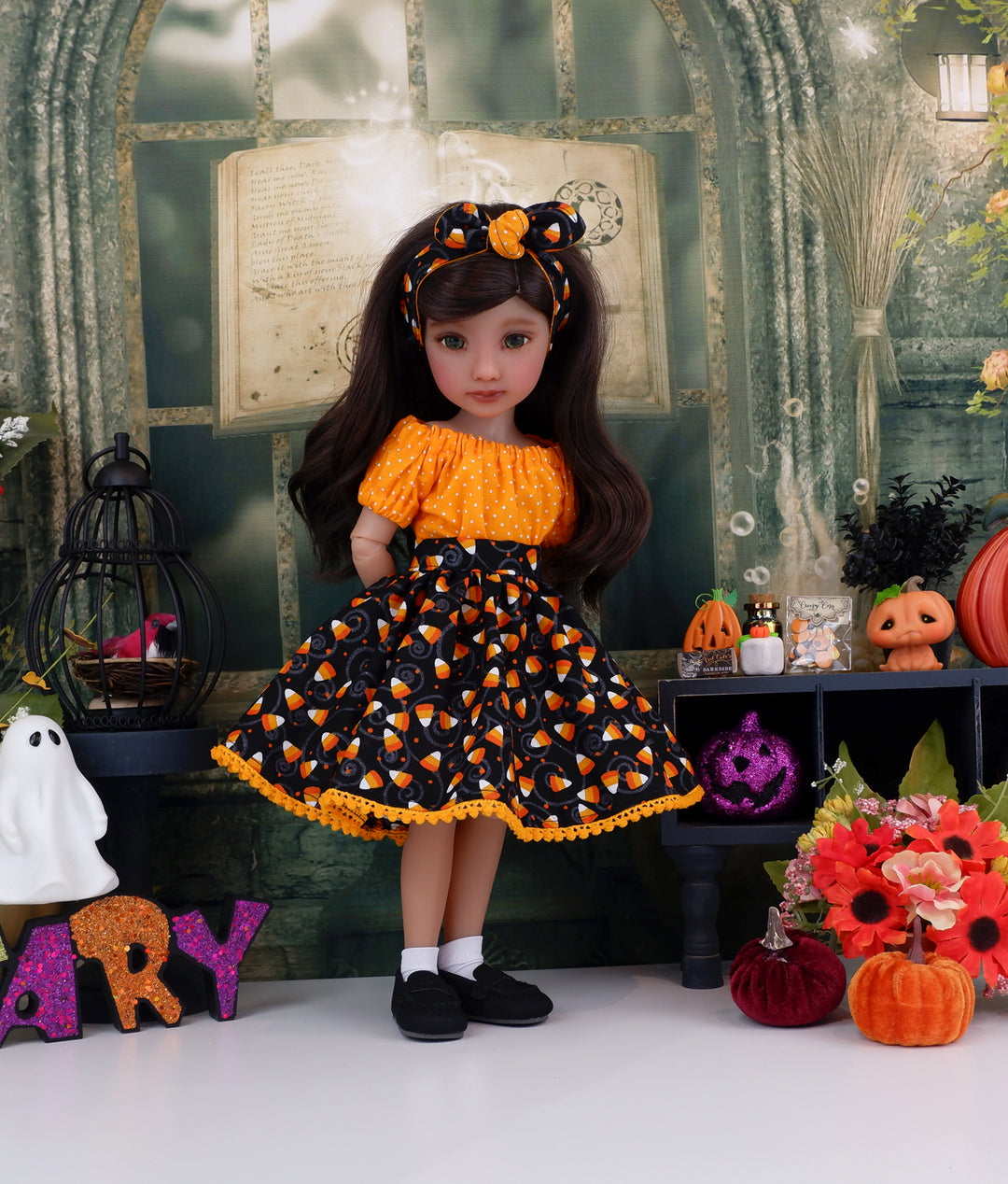 Sweet Candy Corn - blouse & skirt with loafers for Ruby Red Fashion Friends doll