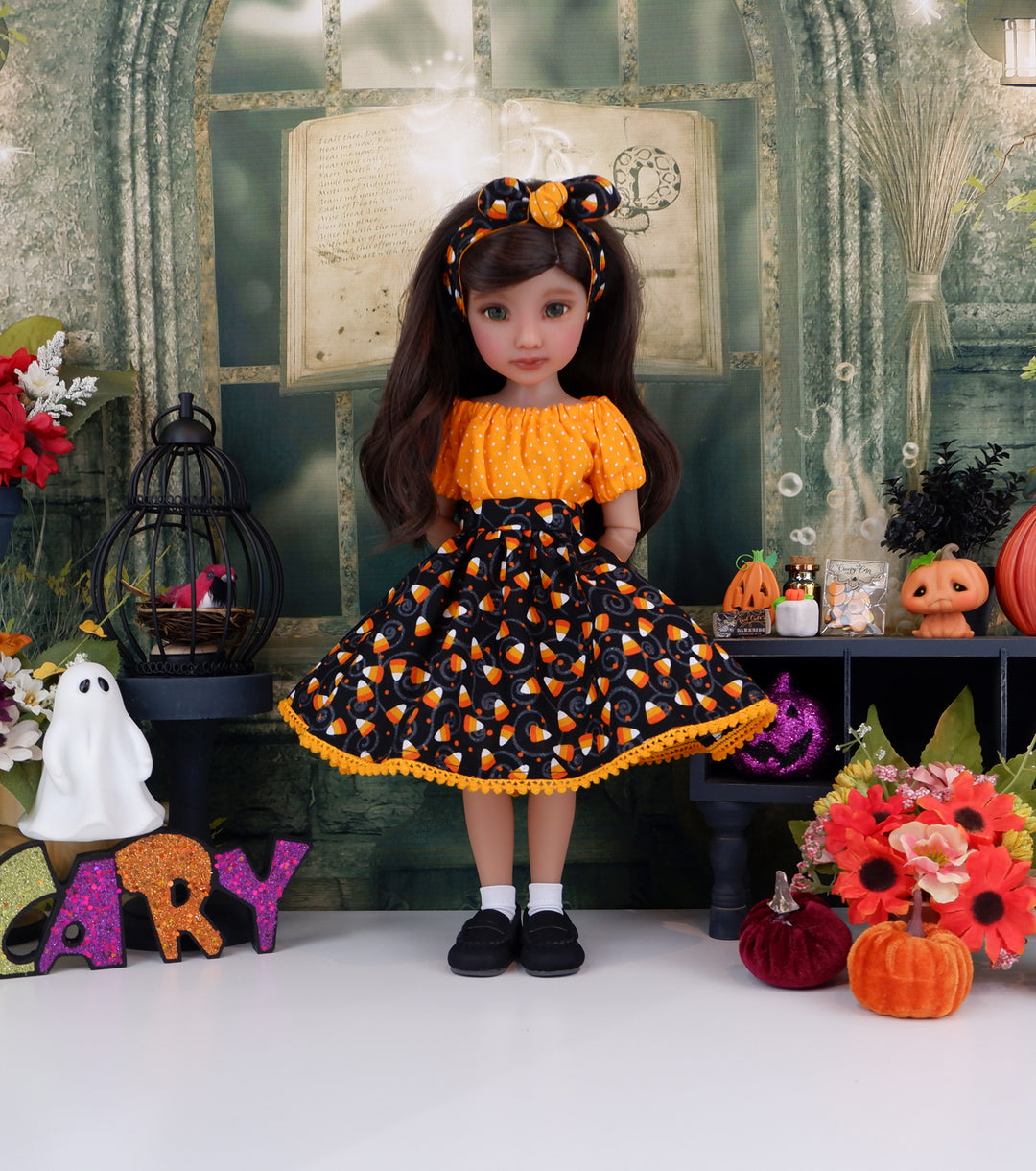 Sweet Candy Corn - blouse & skirt with loafers for Ruby Red Fashion Friends doll