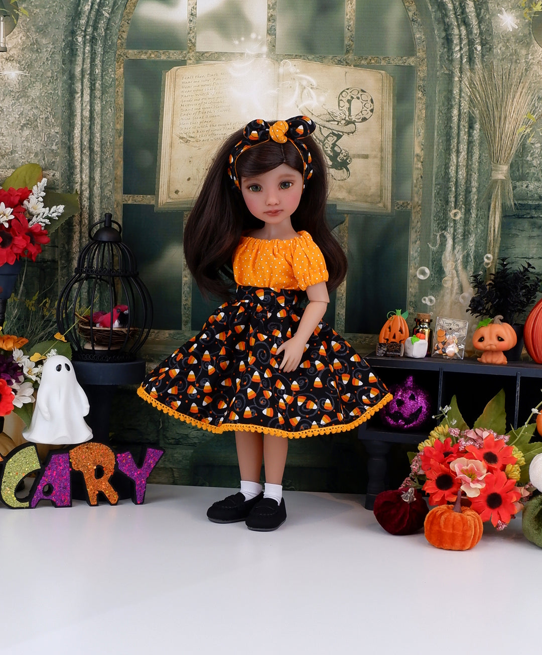 Sweet Candy Corn - blouse & skirt with loafers for Ruby Red Fashion Friends doll