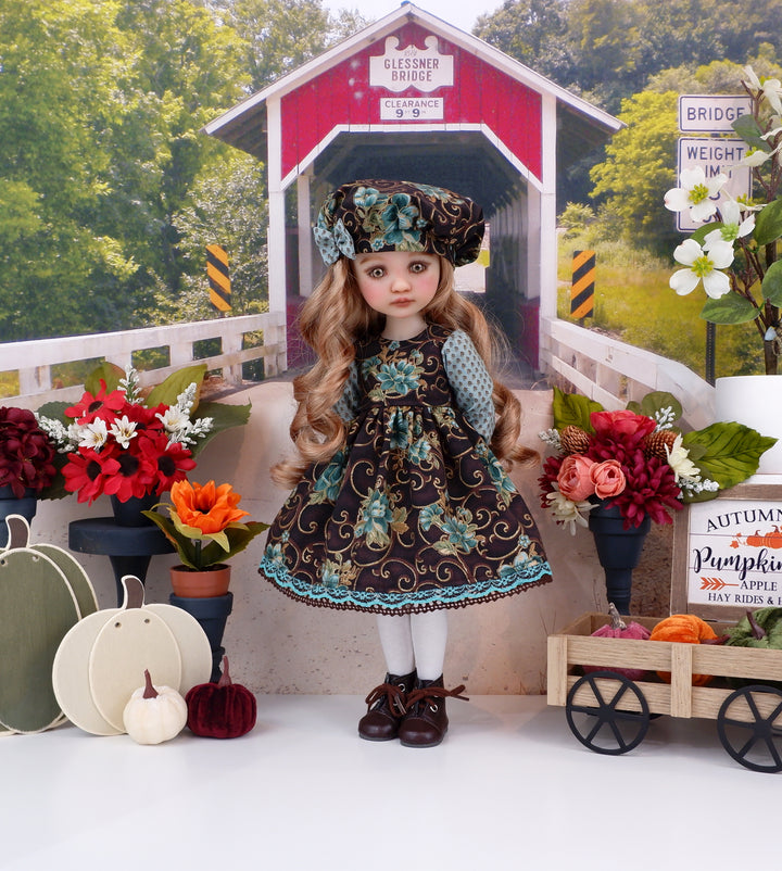 Teal Elegance - dress and hat with boots for Ruby Red Fashion Friends doll