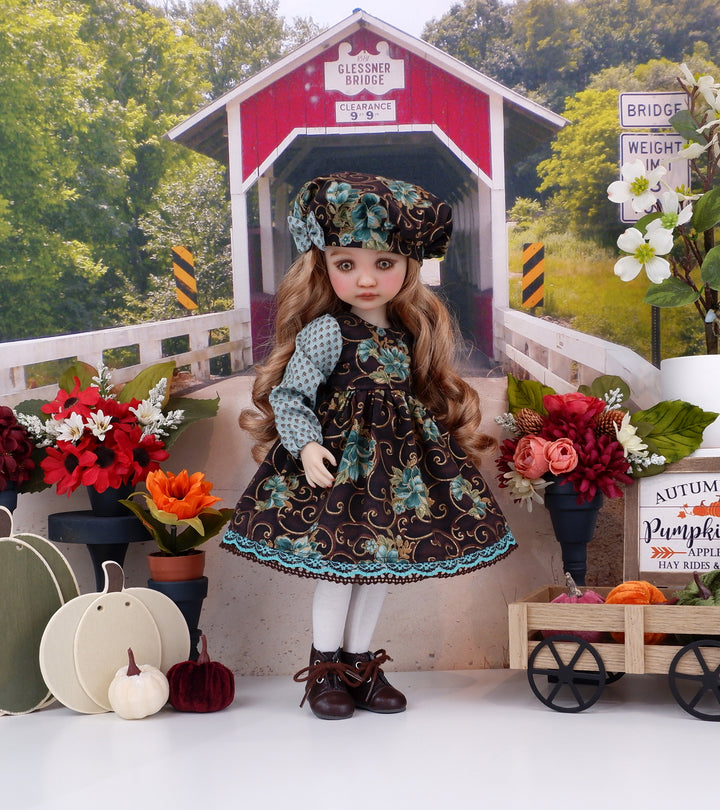 Teal Elegance - dress and hat with boots for Ruby Red Fashion Friends doll