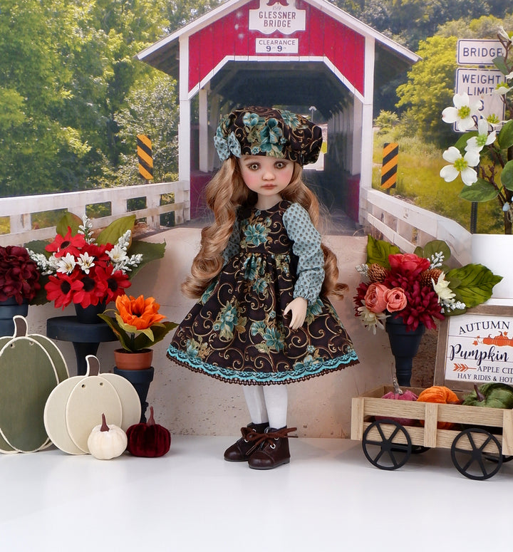 Teal Elegance - dress and hat with boots for Ruby Red Fashion Friends doll