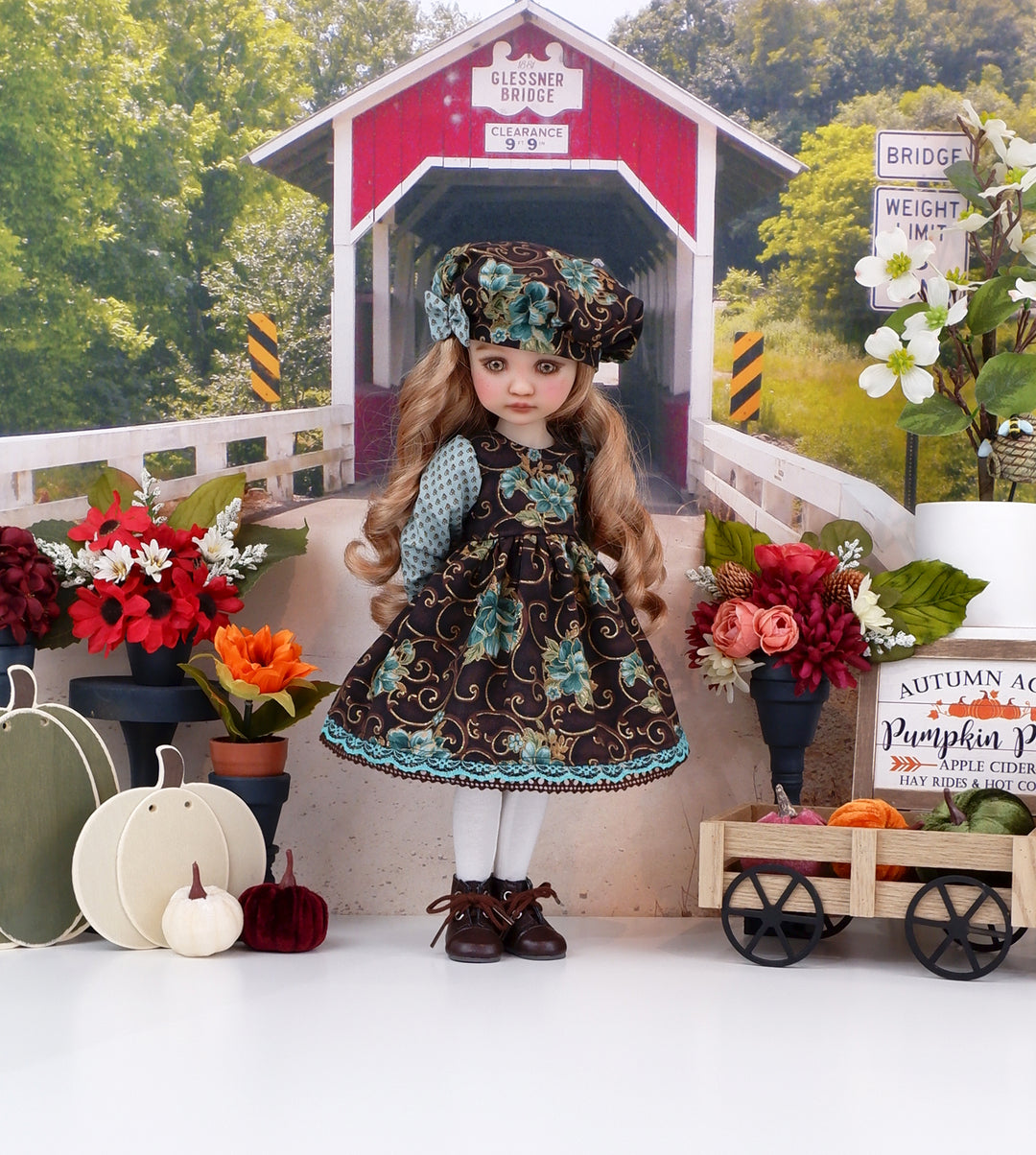 Teal Elegance - dress and hat with boots for Ruby Red Fashion Friends doll