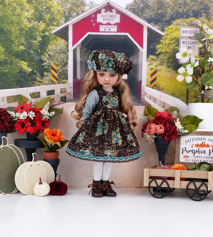 Teal Elegance - dress and hat with boots for Ruby Red Fashion Friends doll