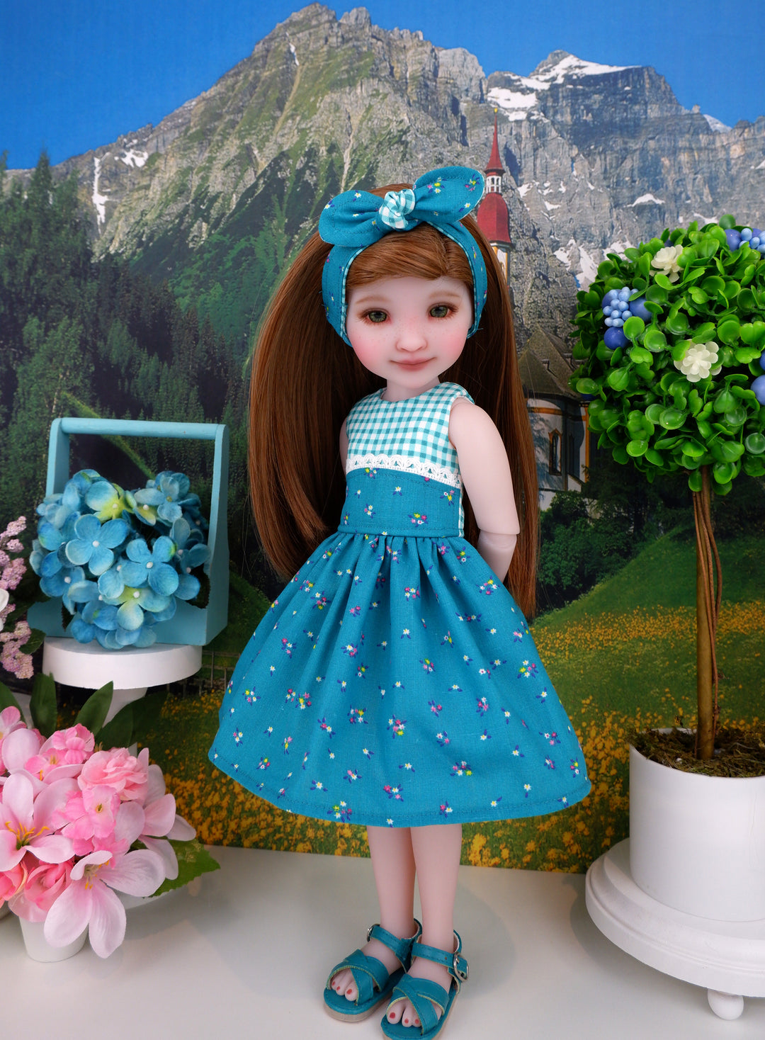 Teal Posies - dress and sandals for Ruby Red Fashion Friends doll