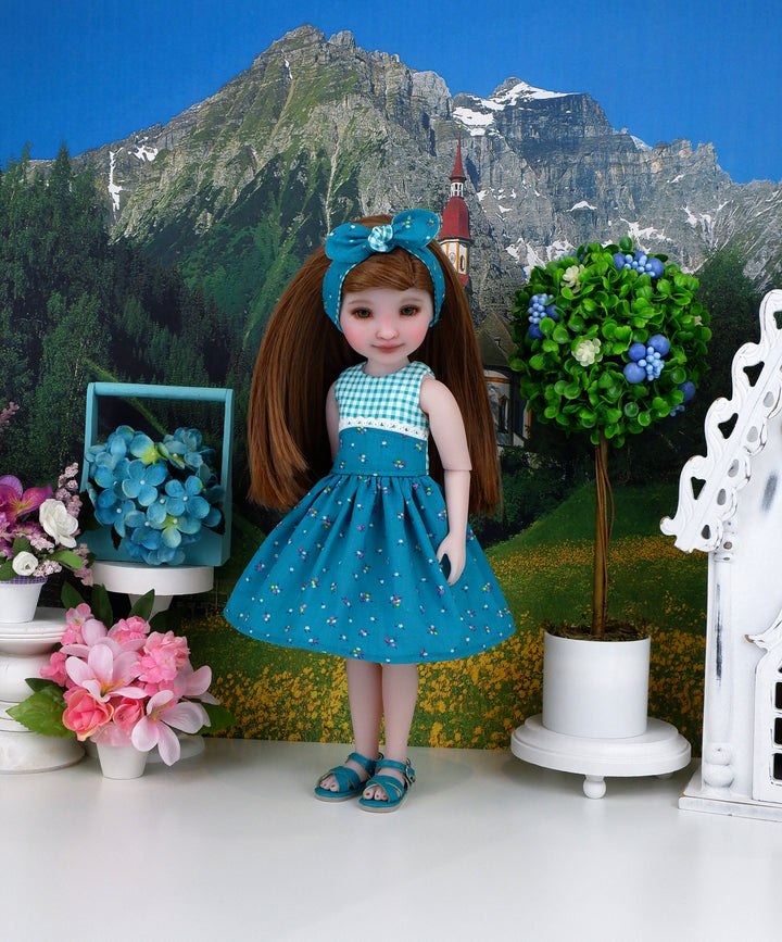 Teal Posies - dress and sandals for Ruby Red Fashion Friends doll