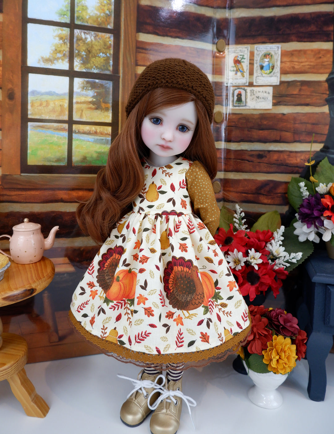 Thanksgiving Turkey - dress ensemble with boots for Ruby Red Fashion F Cottontail Doll Designs Thanksgiving Turkey - dress ensemble with boots for Ruby Red Fashion F Cottontail Doll Designs