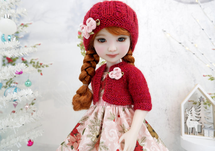 Timeless Poinsettias - dress, sweater and shoes for Ruby Red Fashion Friends doll