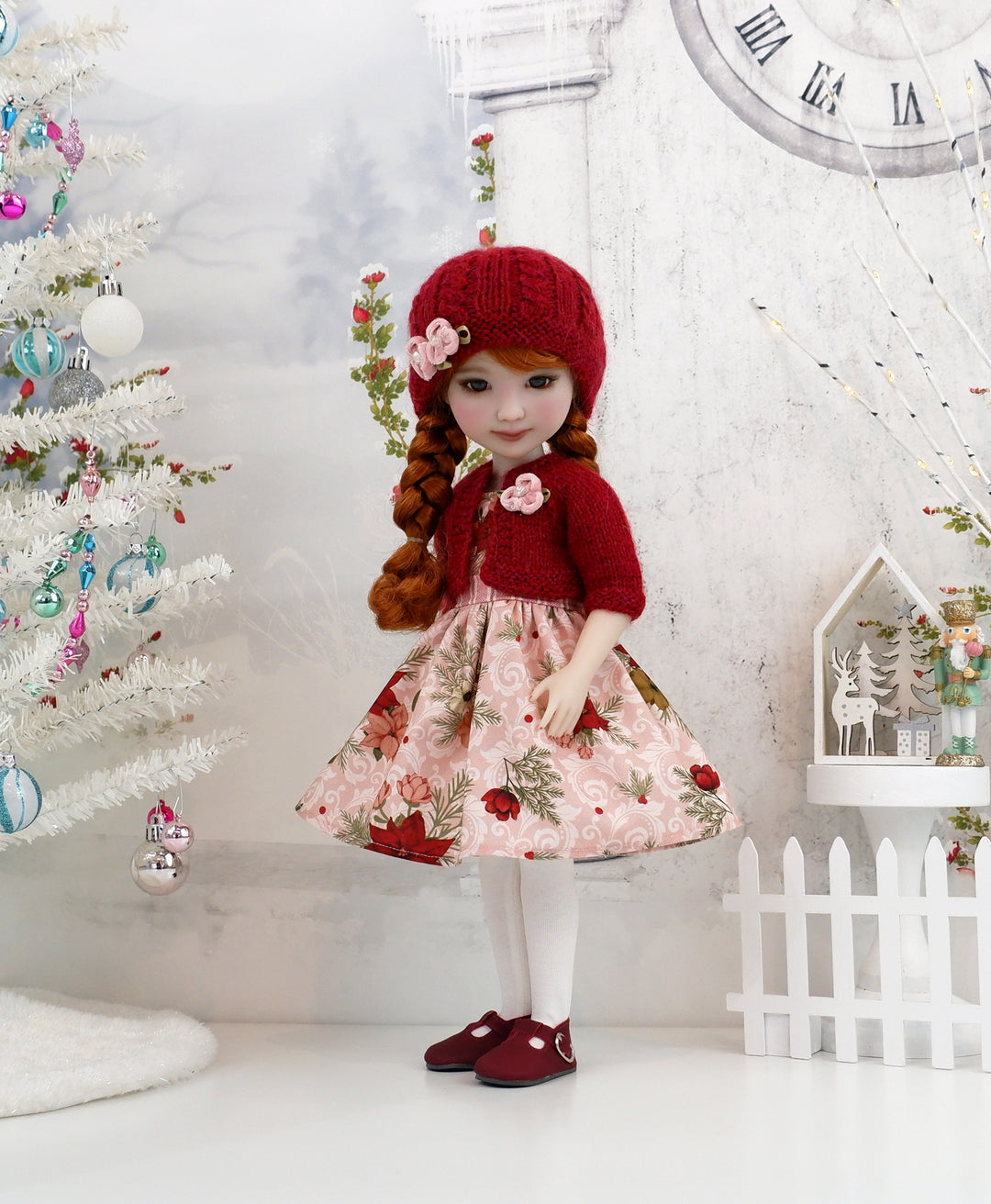 Timeless Poinsettias - dress, sweater and shoes for Ruby Red Fashion Friends doll