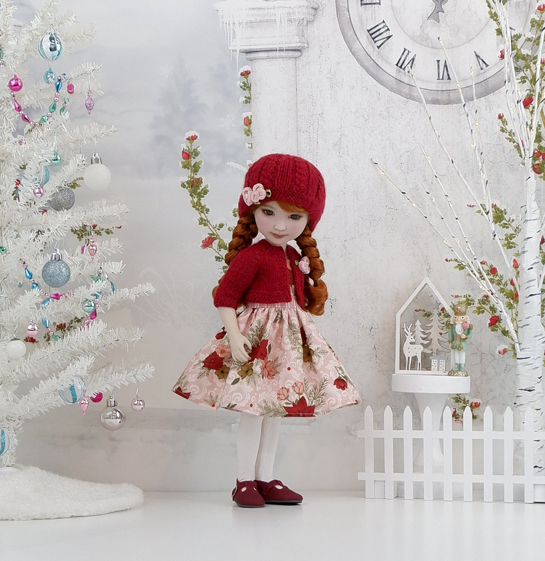 Timeless Poinsettias - dress, sweater and shoes for Ruby Red Fashion Friends doll