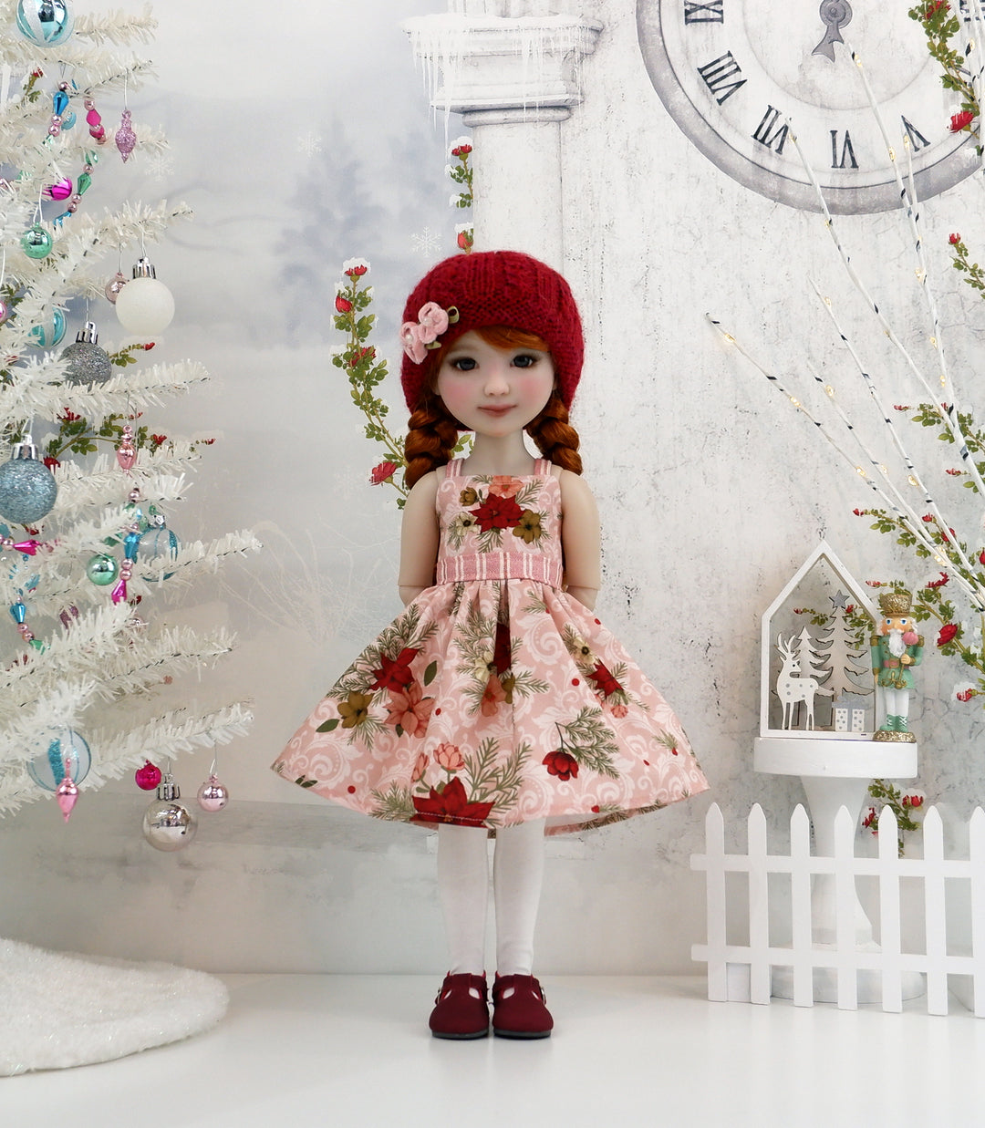 Timeless Poinsettias - dress, sweater and shoes for Ruby Red Fashion Friends doll