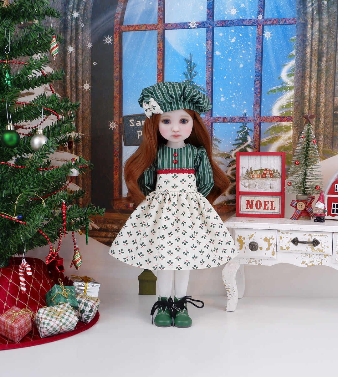 Tiny Holly Sprigs - dress with boots for Ruby Red Fashion Friends doll
