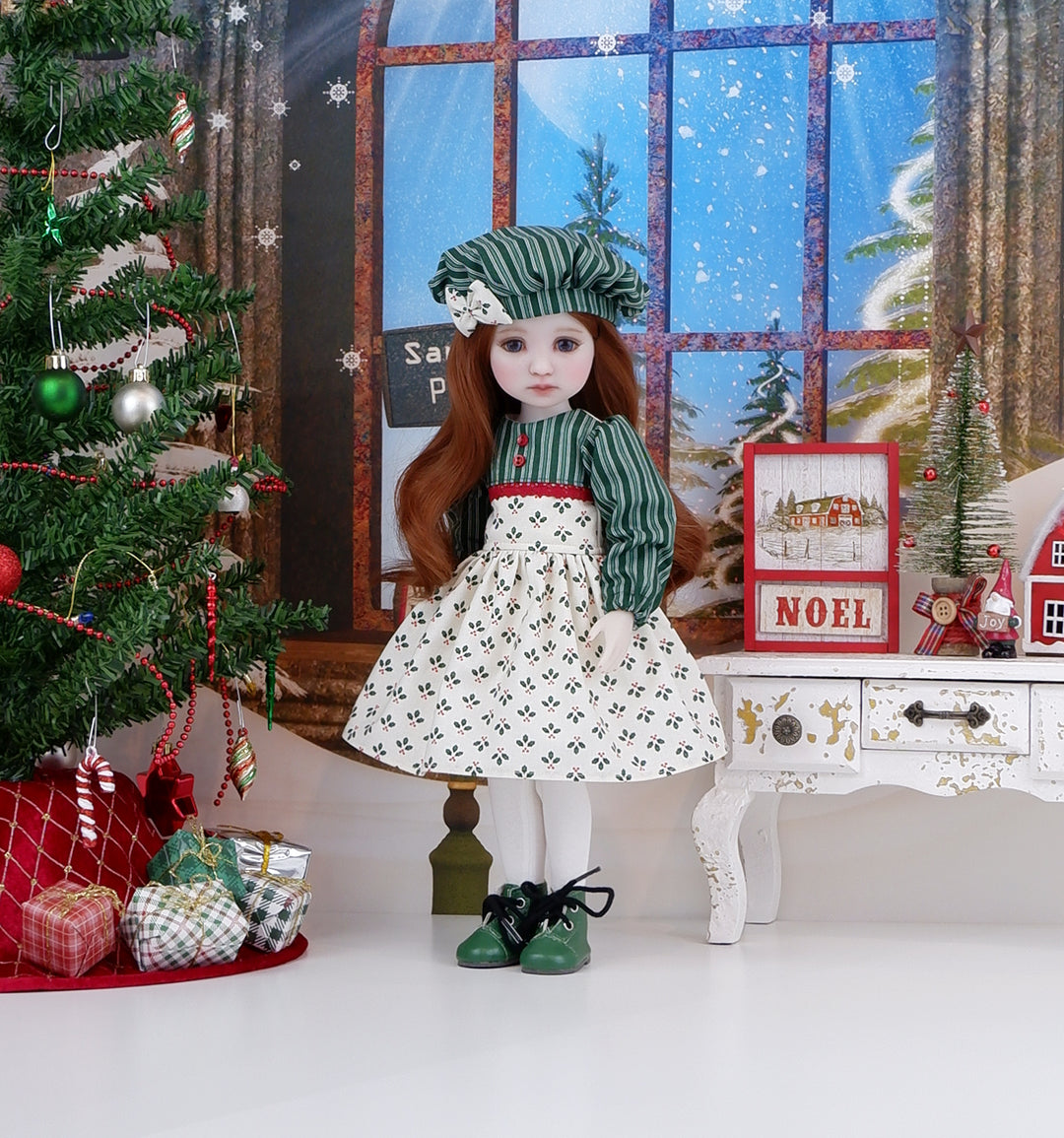 Tiny Holly Sprigs - dress with boots for Ruby Red Fashion Friends doll