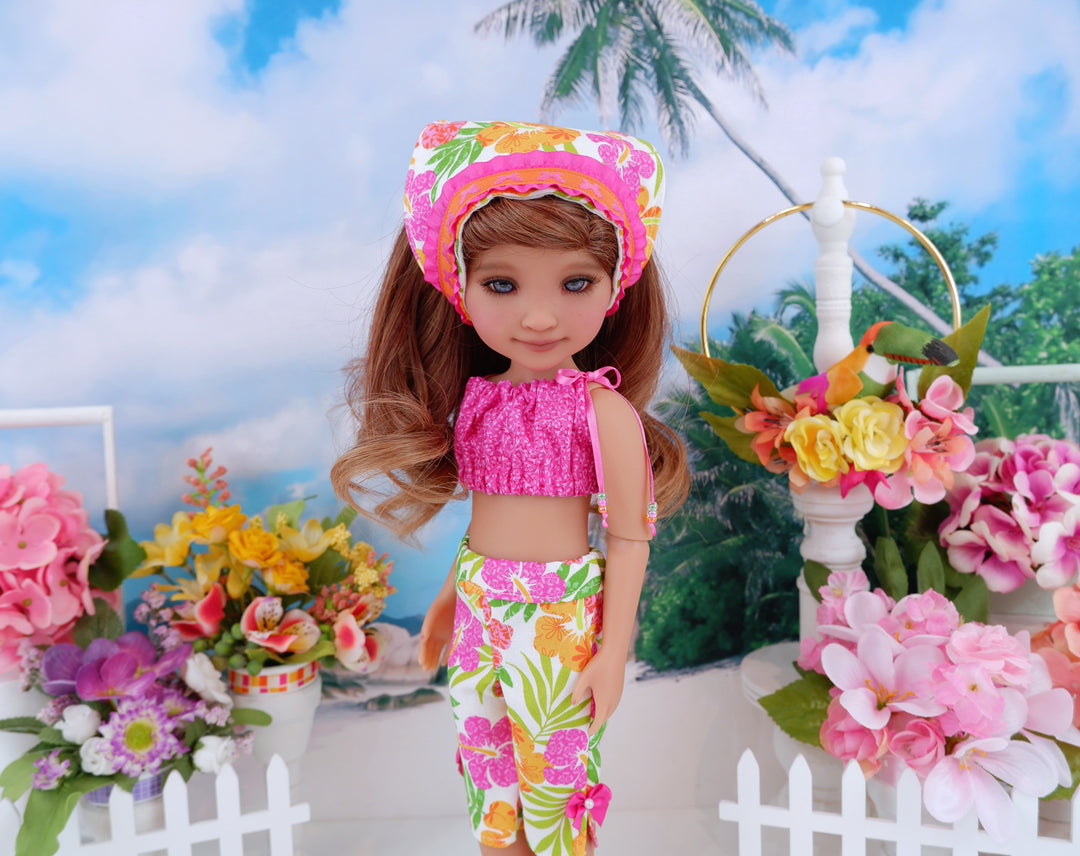 Tropical Hibiscus - crop top & capris with sandals for Ruby Red Fashion Friends doll