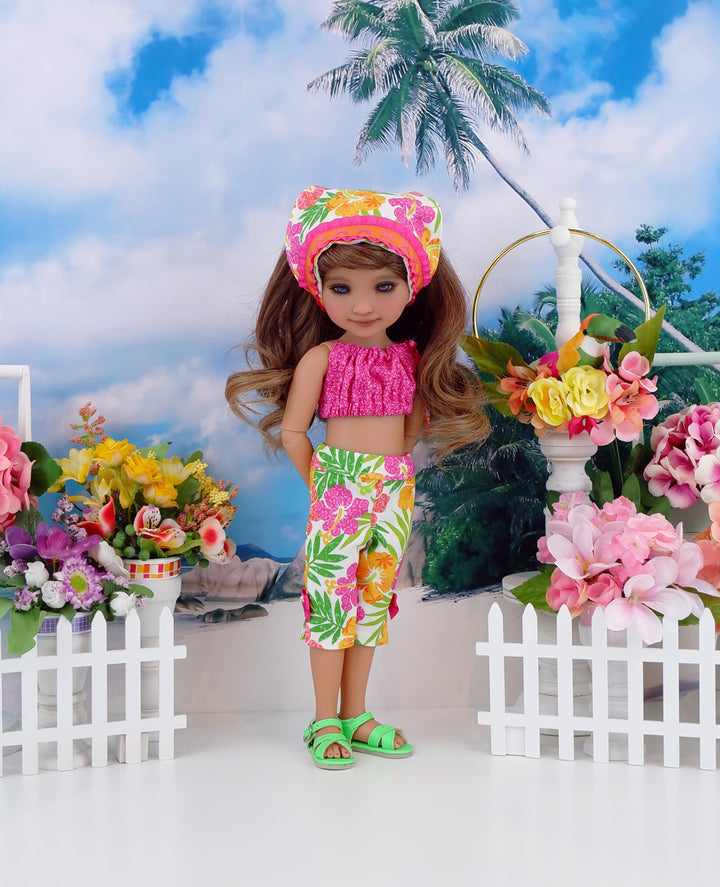 Tropical Hibiscus - crop top & capris with sandals for Ruby Red Fashion Friends doll