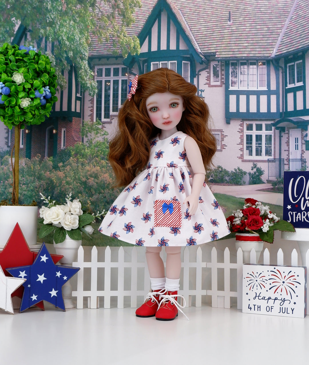 USA Pinwheel - dress with sweater & boots for Ruby Red Fashion Friends doll