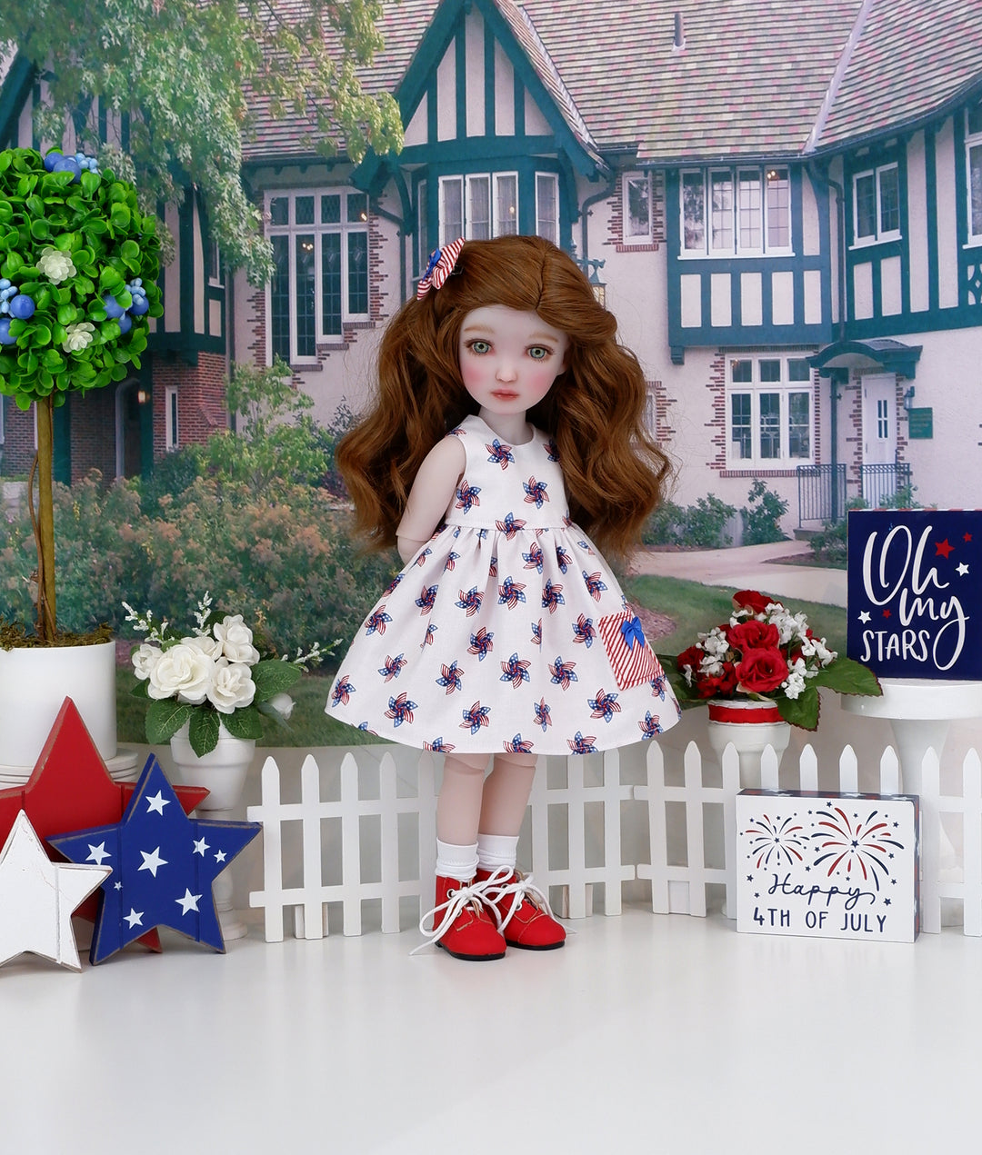 USA Pinwheel - dress with sweater & boots for Ruby Red Fashion Friends doll