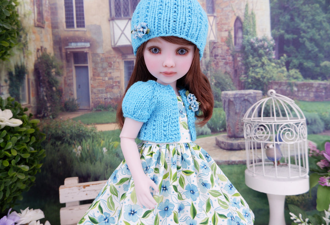 Watercolor in Aqua - dress, sweater with shoes for Ruby Red Fashion Friends doll