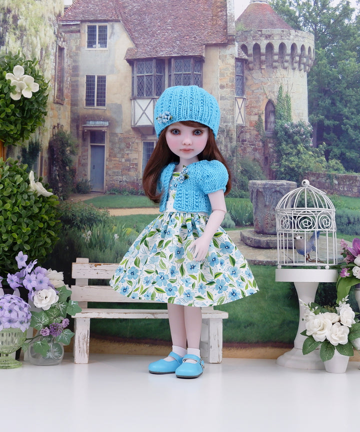 Watercolor in Aqua - dress, sweater with shoes for Ruby Red Fashion Friends doll