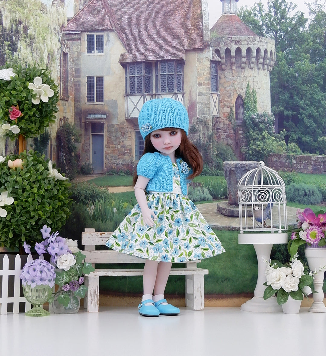 Watercolor in Aqua - dress, sweater with shoes for Ruby Red Fashion Friends doll