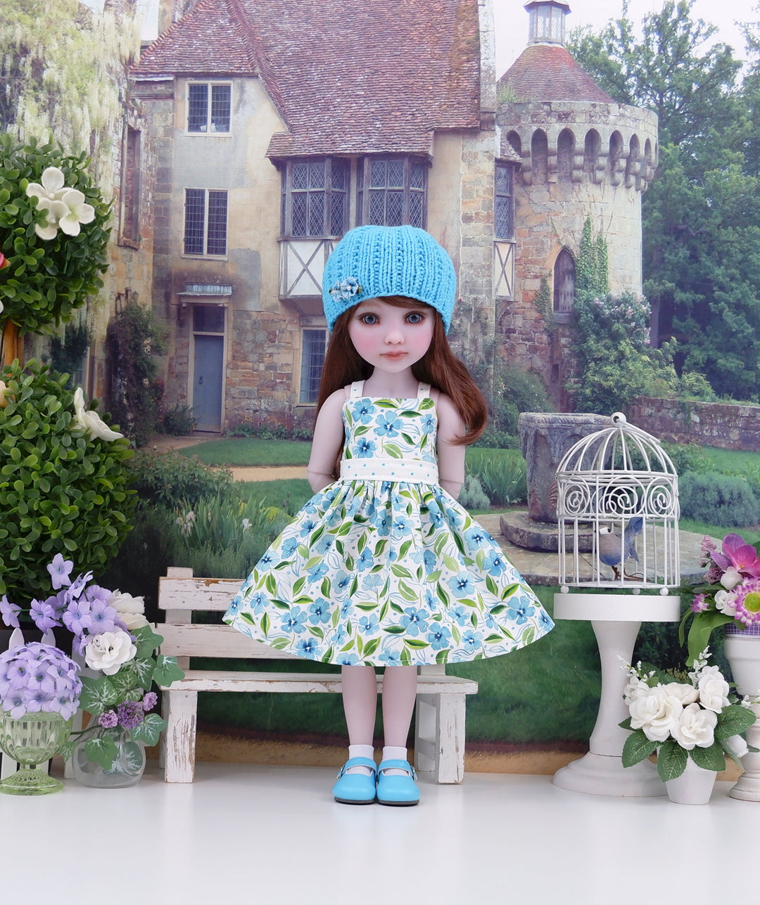 Watercolor in Aqua - dress, sweater with shoes for Ruby Red Fashion Friends doll